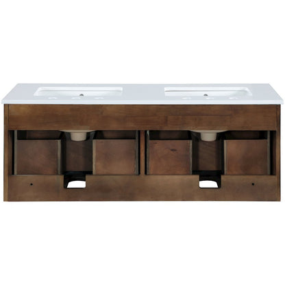 Leonardo 48" Brown Engineered Stone And Solid Wood Wall Mounted Bathroom Vanity