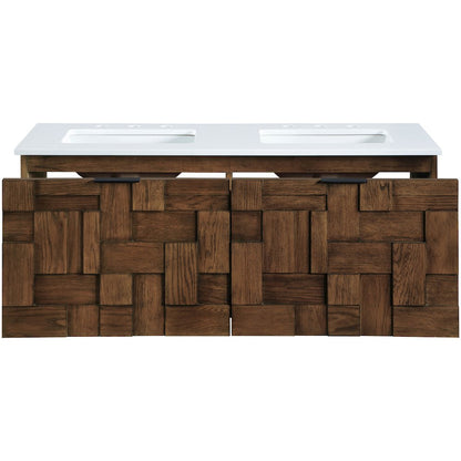 Leonardo 48" Brown Engineered Stone And Solid Wood Wall Mounted Bathroom Vanity