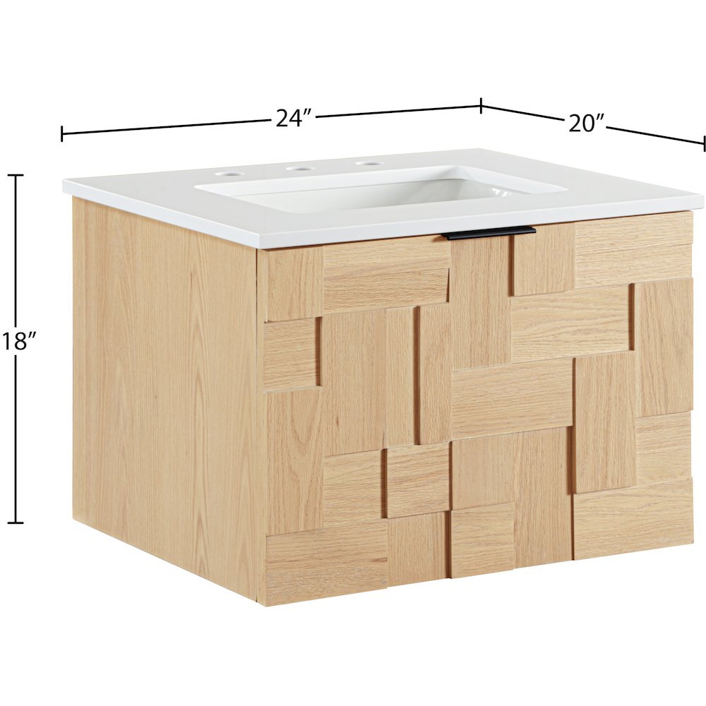 Leonardo 24" Natural Engineered Stone And Wood Wall Mounted Bathroom Vanity