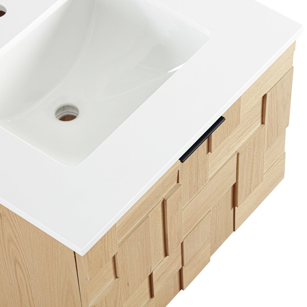 Leonardo 24" Natural Engineered Stone And Wood Wall Mounted Bathroom Vanity