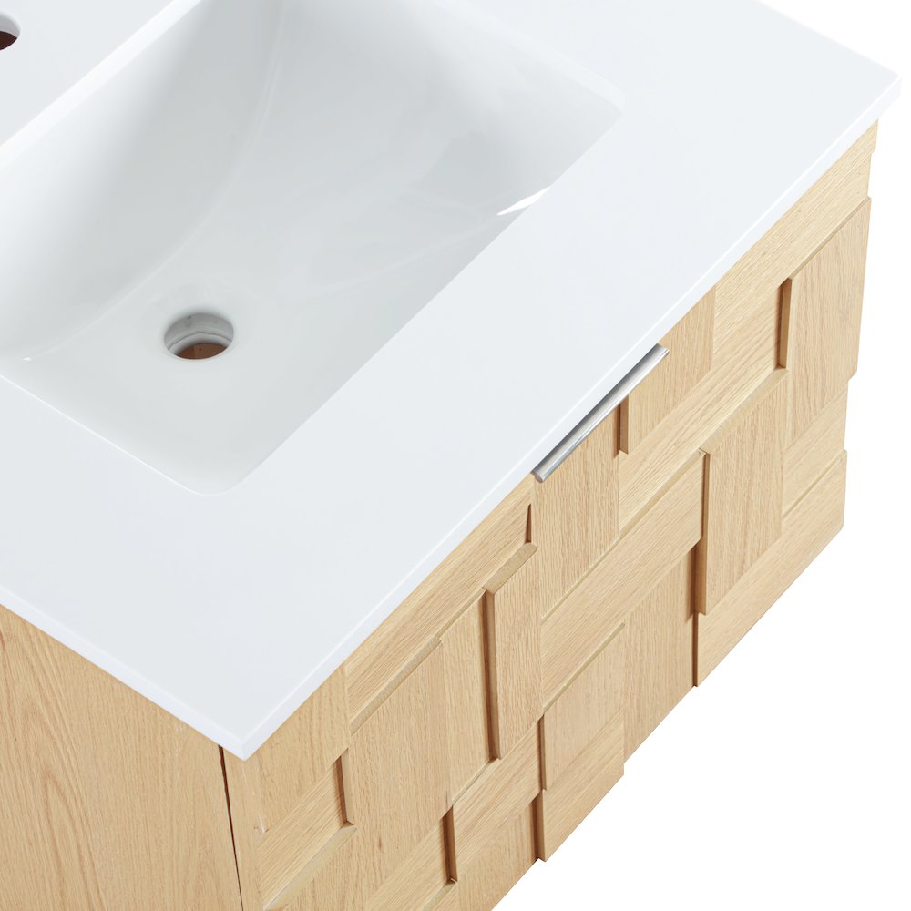 Leonardo 24" Natural Engineered Stone And Wood Wall Mounted Bathroom Vanity