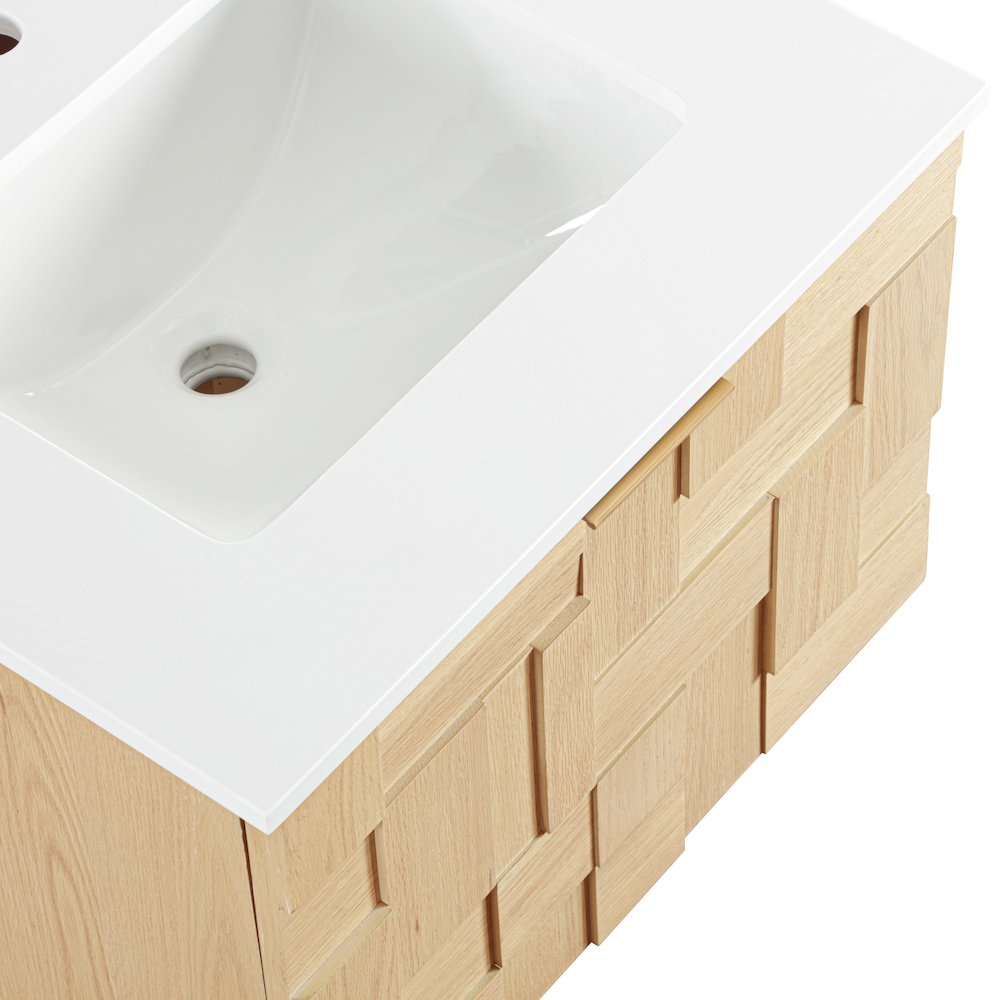 Leonardo 24" Natural Engineered Stone And Wood Wall Mounted Bathroom Vanity