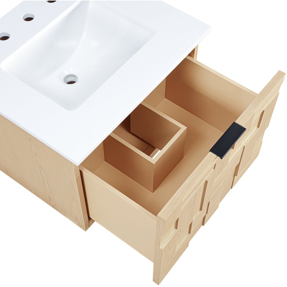 Leonardo 24" Natural Engineered Stone And Wood Wall Mounted Bathroom Vanity