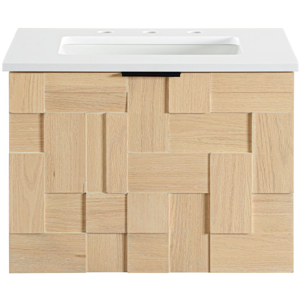 Leonardo 24" Natural Engineered Stone And Wood Wall Mounted Bathroom Vanity