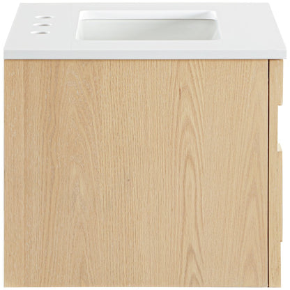 Leonardo 24" Natural Engineered Stone And Wood Wall Mounted Bathroom Vanity