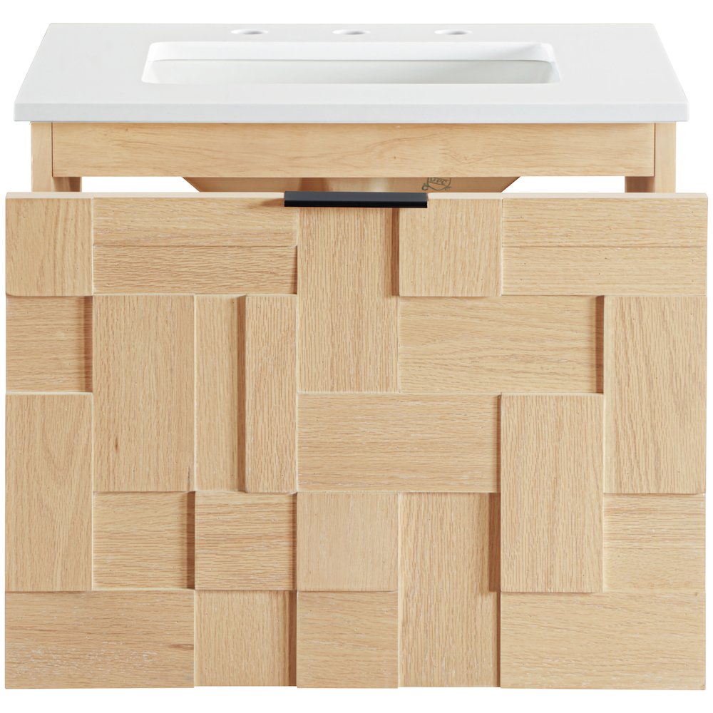 Leonardo 24" Natural Engineered Stone And Wood Wall Mounted Bathroom Vanity