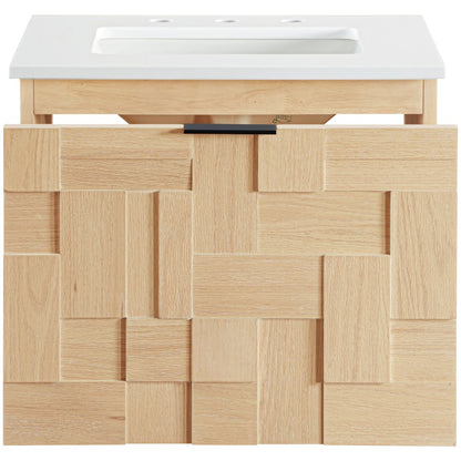 Leonardo 24" Natural Engineered Stone And Wood Wall Mounted Bathroom Vanity