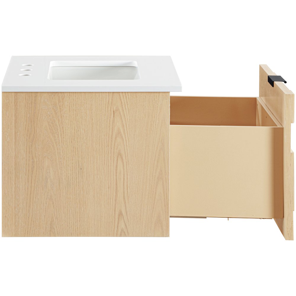 Leonardo 24" Natural Engineered Stone And Wood Wall Mounted Bathroom Vanity