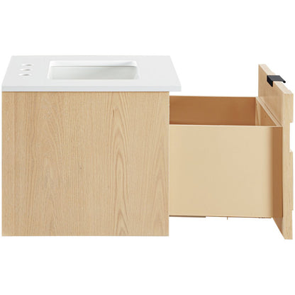 Leonardo 24" Natural Engineered Stone And Wood Wall Mounted Bathroom Vanity