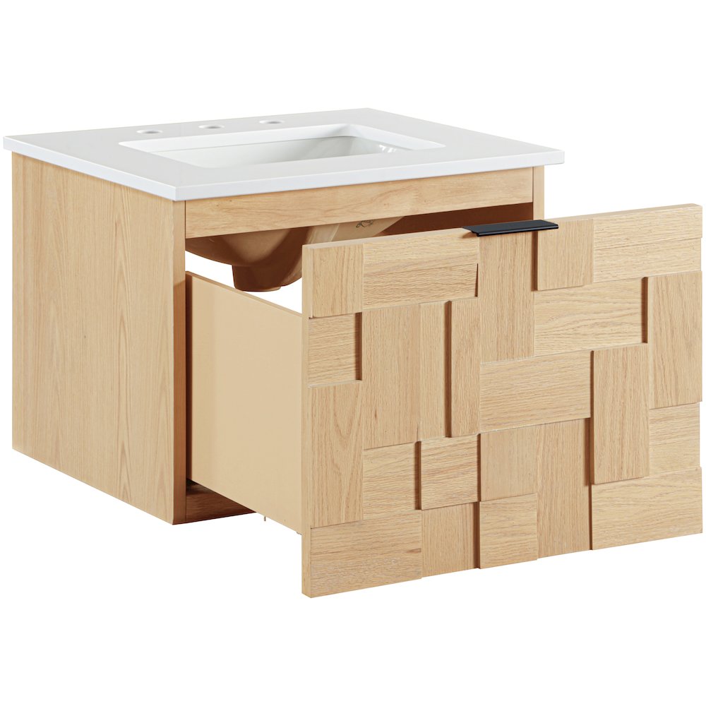 Leonardo 24" Natural Engineered Stone And Wood Wall Mounted Bathroom Vanity