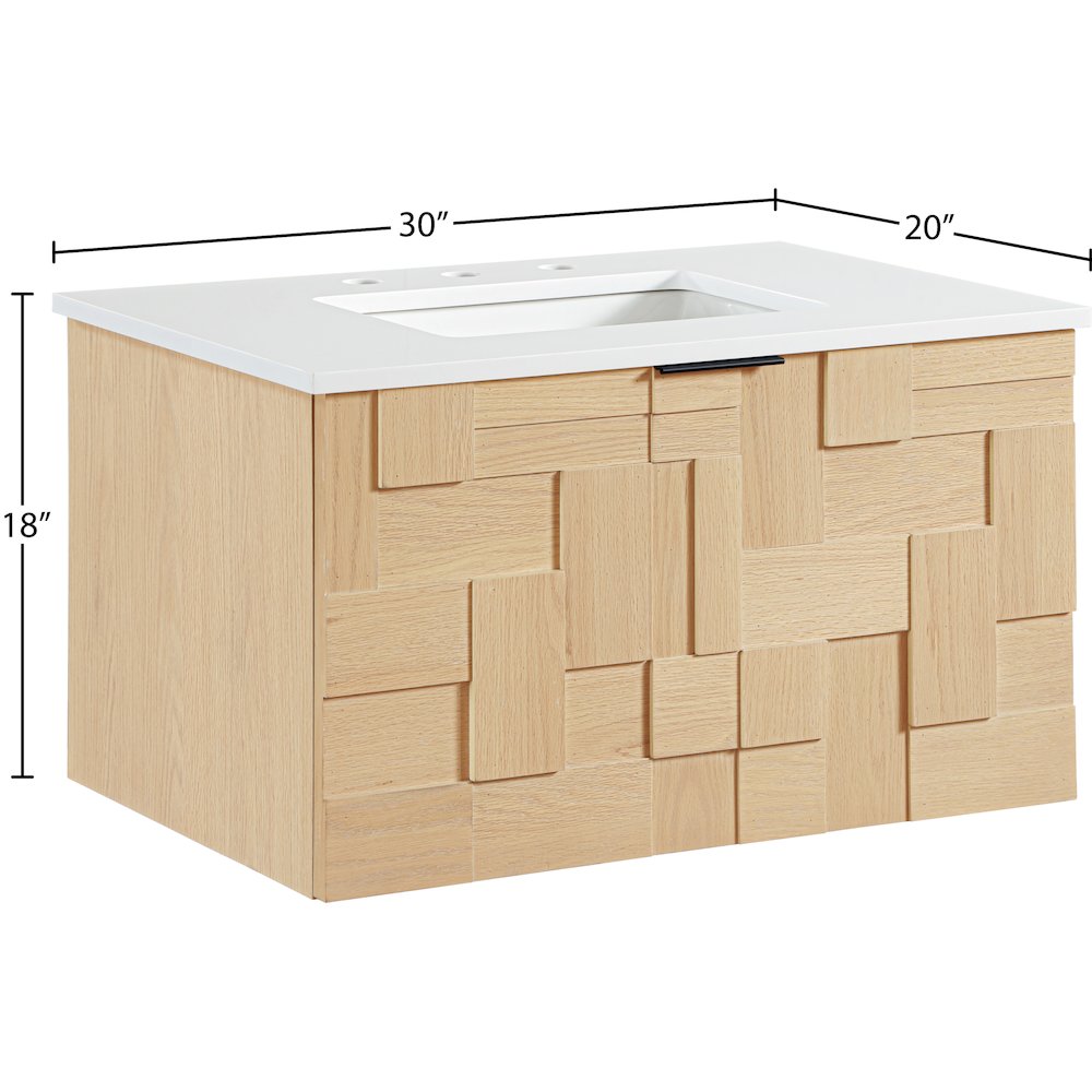 Leonardo 30" Natural Engineered Stone And Wood Wall Mounted Bathroom Vanity
