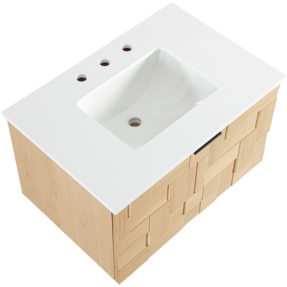 Leonardo 30" Natural Engineered Stone And Wood Wall Mounted Bathroom Vanity