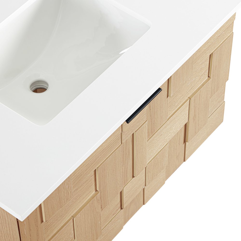 Leonardo 30" Natural Engineered Stone And Wood Wall Mounted Bathroom Vanity