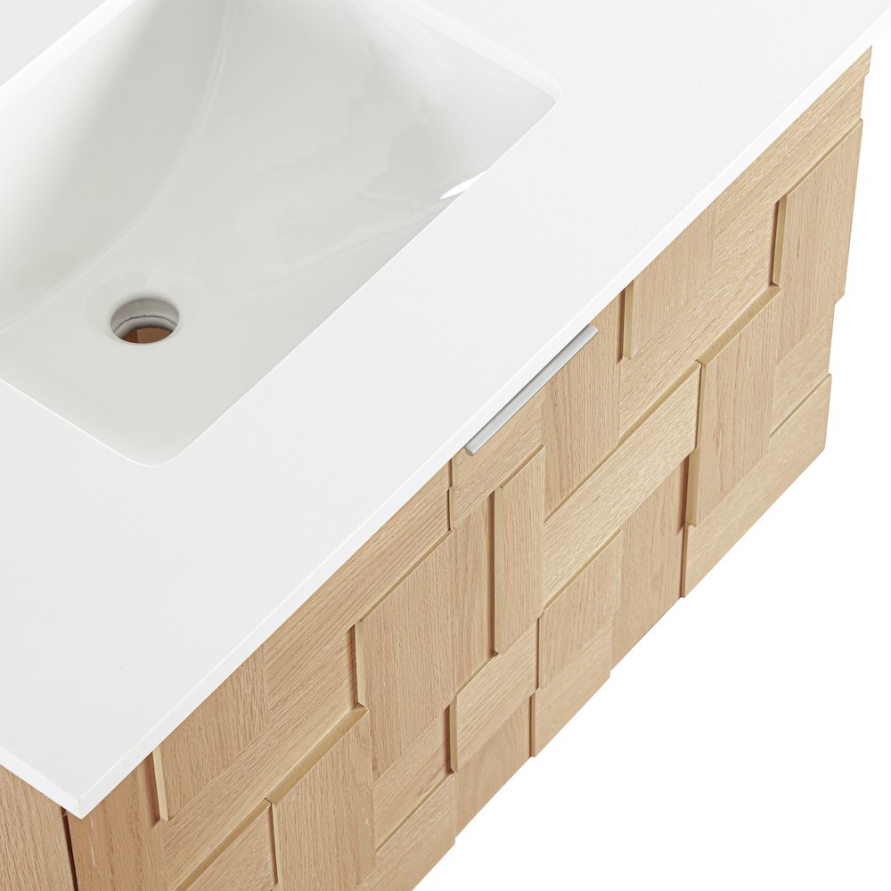 Leonardo 30" Natural Engineered Stone And Wood Wall Mounted Bathroom Vanity