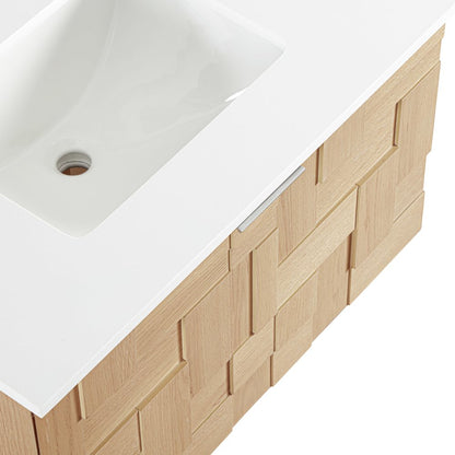 Leonardo 30" Natural Engineered Stone And Wood Wall Mounted Bathroom Vanity