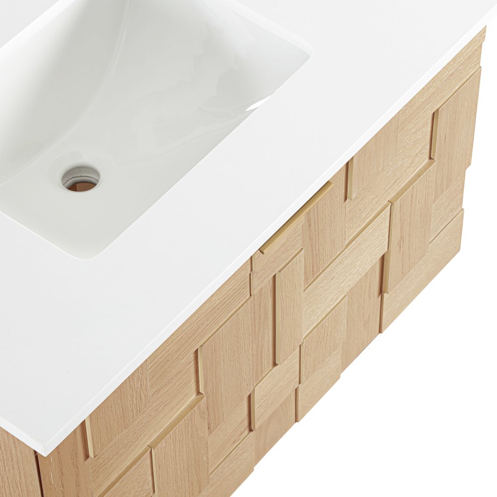 Leonardo 30" Natural Engineered Stone And Wood Wall Mounted Bathroom Vanity