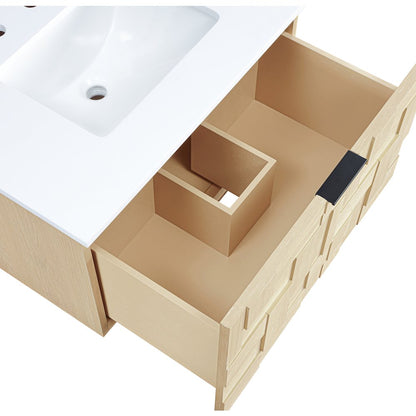 Leonardo 30" Natural Engineered Stone And Wood Wall Mounted Bathroom Vanity