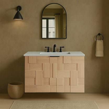 Leonardo 30" Natural Engineered Stone And Wood Wall Mounted Bathroom Vanity