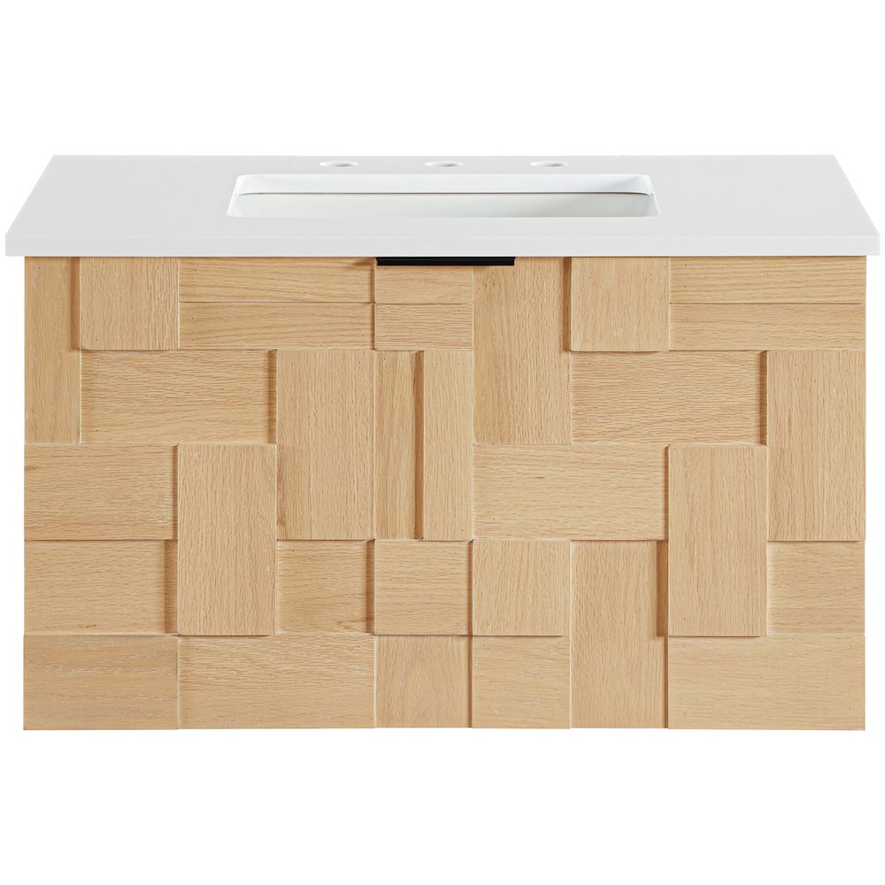 Leonardo 30" Natural Engineered Stone And Wood Wall Mounted Bathroom Vanity