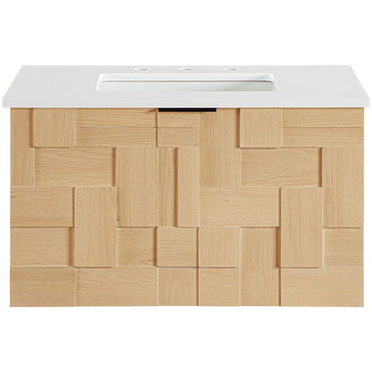 Leonardo 30" Natural Engineered Stone And Wood Wall Mounted Bathroom Vanity