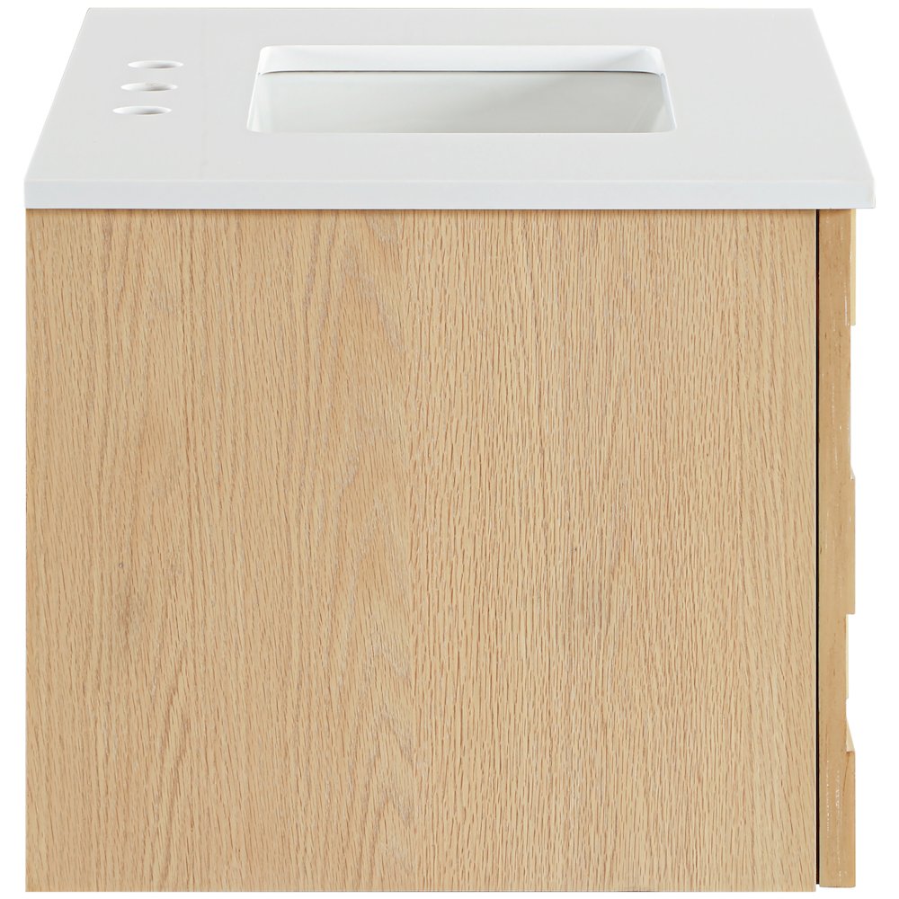 Leonardo 30" Natural Engineered Stone And Wood Wall Mounted Bathroom Vanity