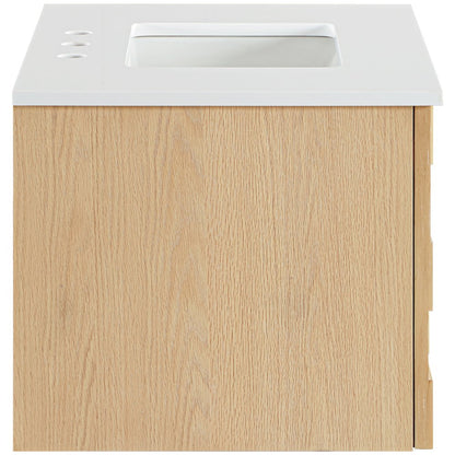 Leonardo 30" Natural Engineered Stone And Wood Wall Mounted Bathroom Vanity