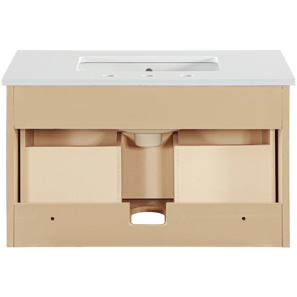 Leonardo 30" Natural Engineered Stone And Wood Wall Mounted Bathroom Vanity