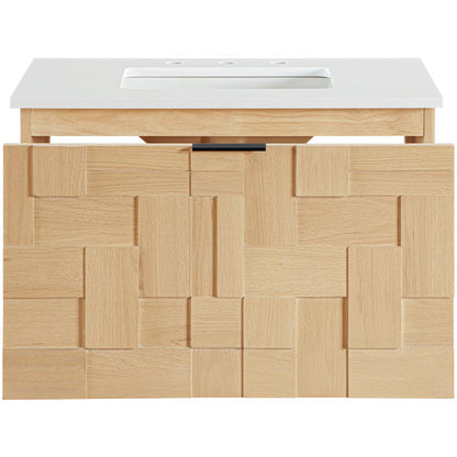 Leonardo 30" Natural Engineered Stone And Wood Wall Mounted Bathroom Vanity