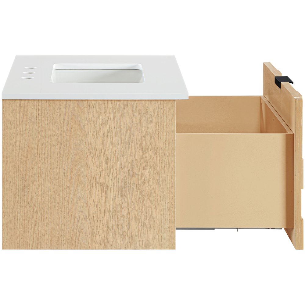 Leonardo 30" Natural Engineered Stone And Wood Wall Mounted Bathroom Vanity