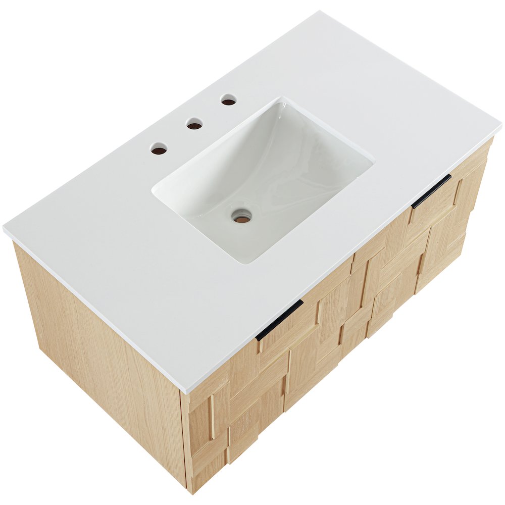 Leonardo 36" Natural Engineered Stone And Wood Wall Mounted Bathroom Vanity