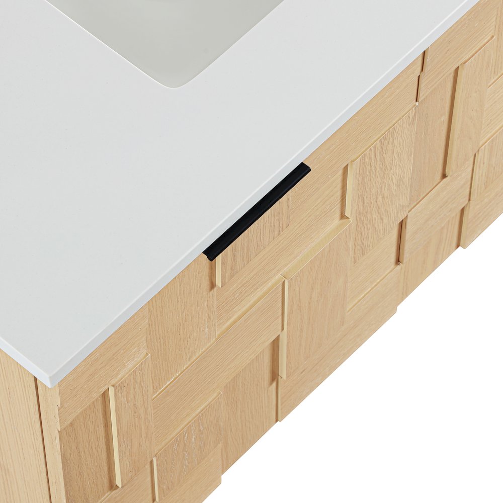 Leonardo 36" Natural Engineered Stone And Wood Wall Mounted Bathroom Vanity