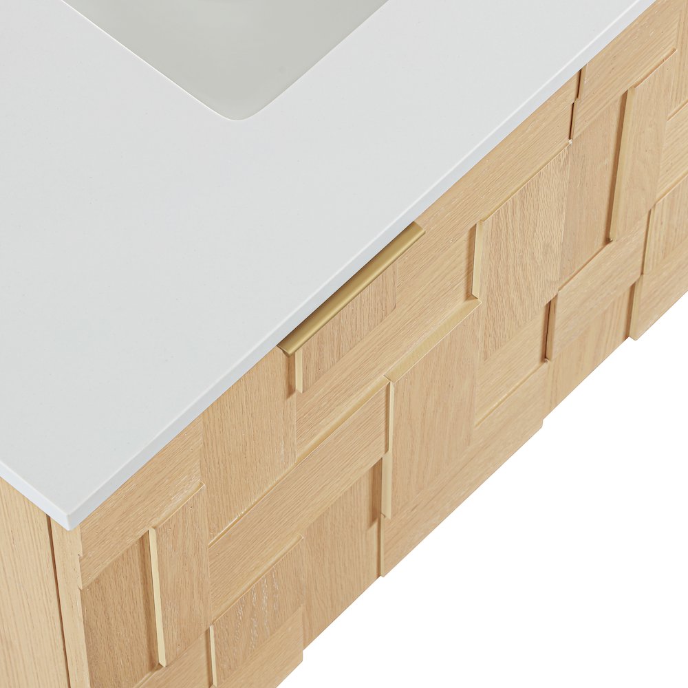 Leonardo 36" Natural Engineered Stone And Wood Wall Mounted Bathroom Vanity