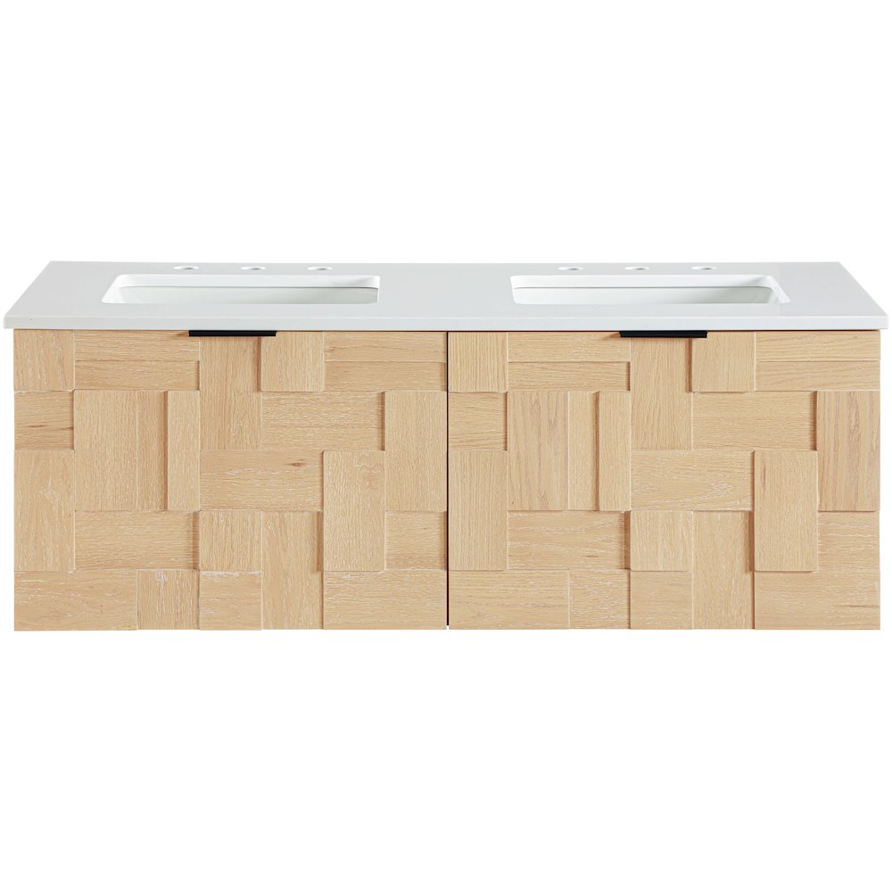 Leonardo 36" Natural Engineered Stone And Wood Wall Mounted Bathroom Vanity