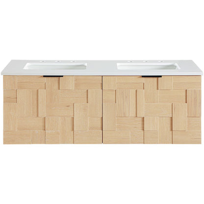 Leonardo 36" Natural Engineered Stone And Wood Wall Mounted Bathroom Vanity