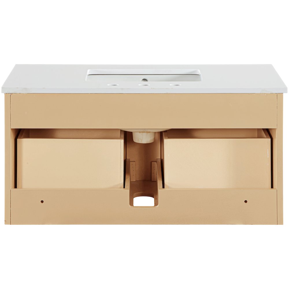 Leonardo 36" Natural Engineered Stone And Wood Wall Mounted Bathroom Vanity