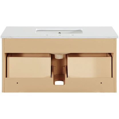 Leonardo 36" Natural Engineered Stone And Wood Wall Mounted Bathroom Vanity