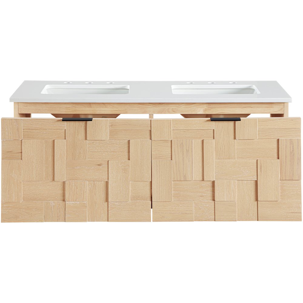 Leonardo 36" Natural Engineered Stone And Wood Wall Mounted Bathroom Vanity