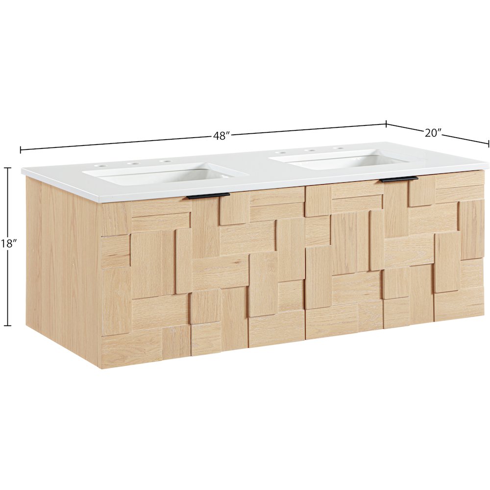Leonardo 48" Natural Engineered Stone And Wood Wall Mounted Bathroom Vanity