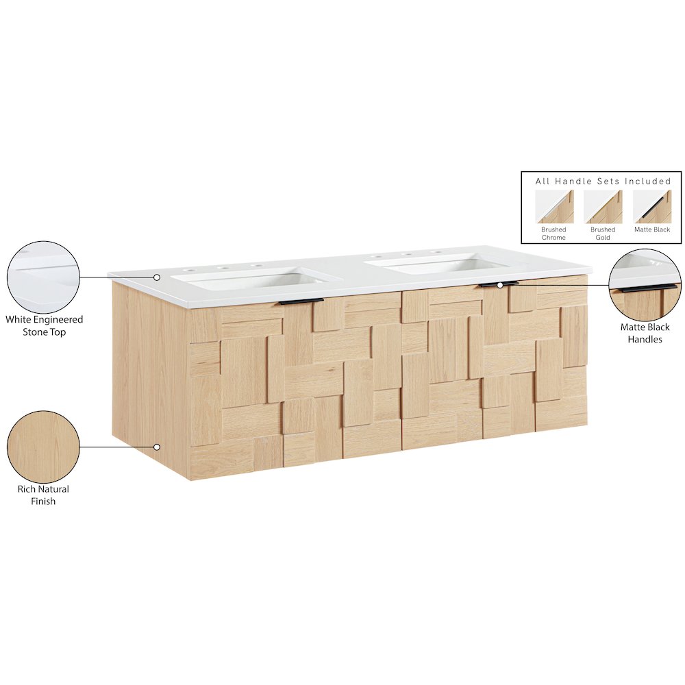 Leonardo 48" Natural Engineered Stone And Wood Wall Mounted Bathroom Vanity