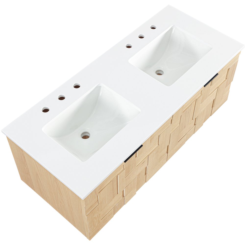 Leonardo 48" Natural Engineered Stone And Wood Wall Mounted Bathroom Vanity