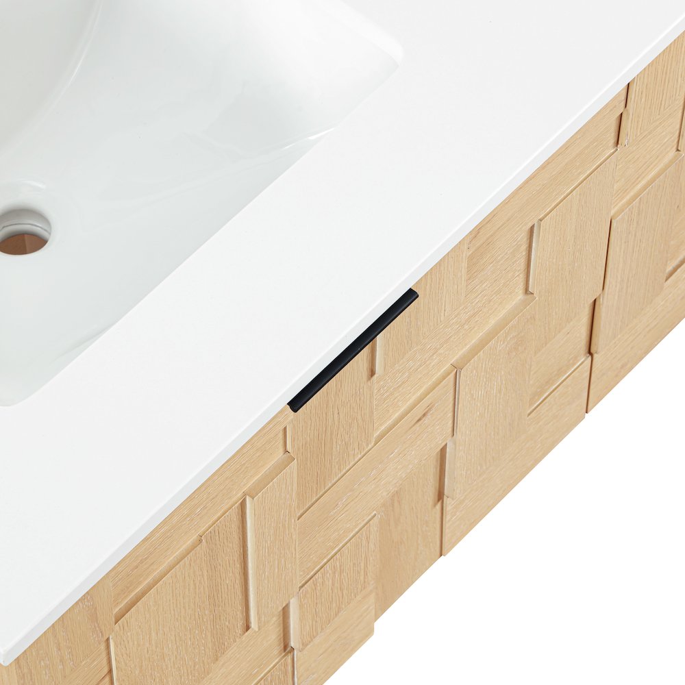 Leonardo 48" Natural Engineered Stone And Wood Wall Mounted Bathroom Vanity