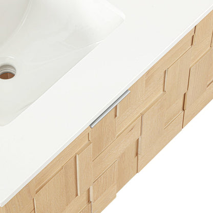 Leonardo 48" Natural Engineered Stone And Wood Wall Mounted Bathroom Vanity