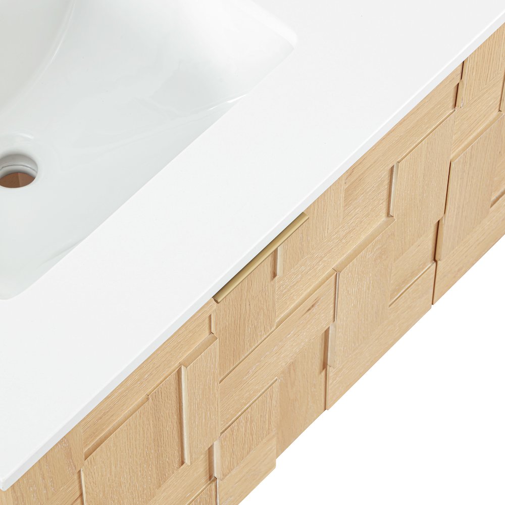 Leonardo 48" Natural Engineered Stone And Wood Wall Mounted Bathroom Vanity