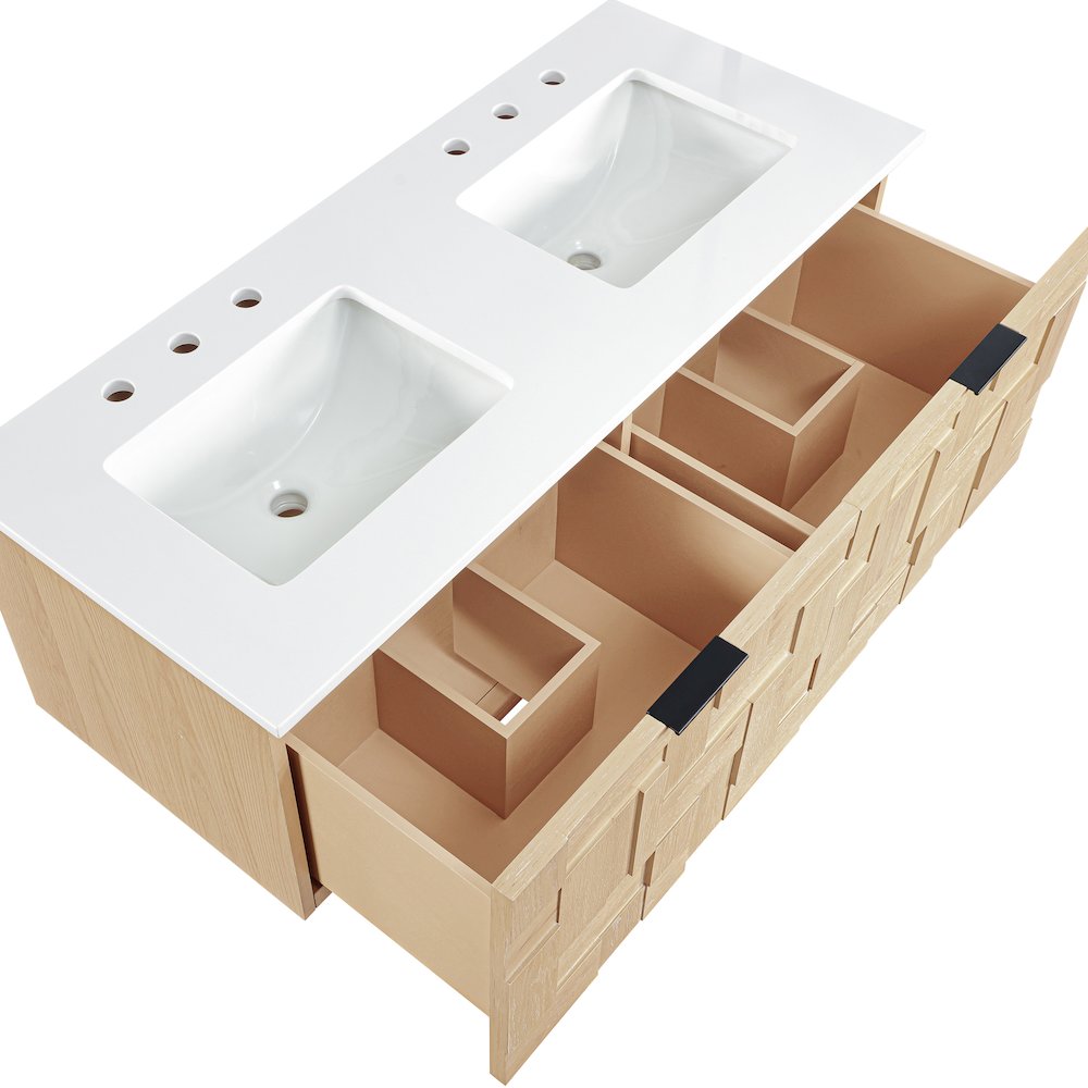 Leonardo 48" Natural Engineered Stone And Wood Wall Mounted Bathroom Vanity