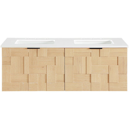 Leonardo 48" Natural Engineered Stone And Wood Wall Mounted Bathroom Vanity