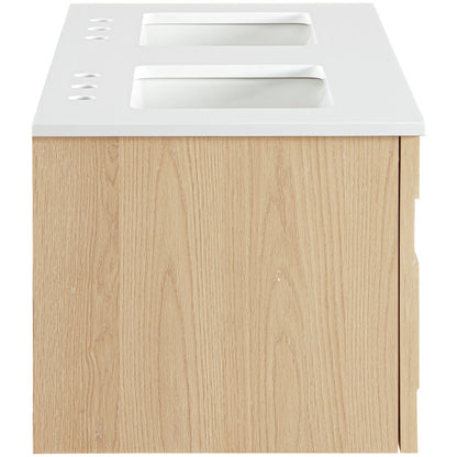 Leonardo 48" Natural Engineered Stone And Wood Wall Mounted Bathroom Vanity