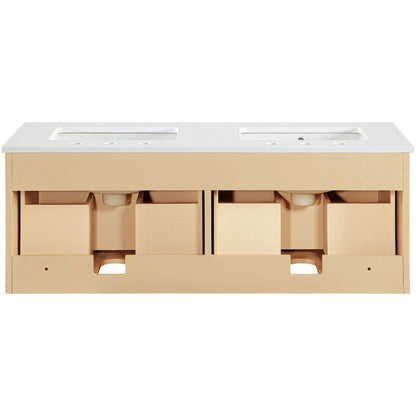 Leonardo 48" Natural Engineered Stone And Wood Wall Mounted Bathroom Vanity