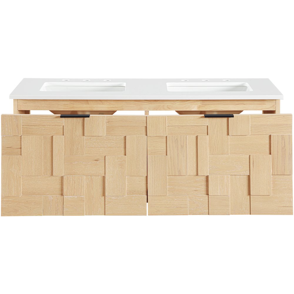 Leonardo 48" Natural Engineered Stone And Wood Wall Mounted Bathroom Vanity