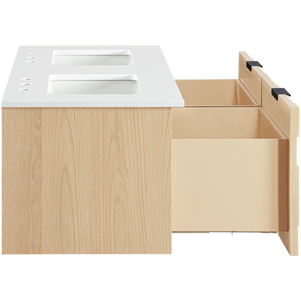 Leonardo 48" Natural Engineered Stone And Wood Wall Mounted Bathroom Vanity