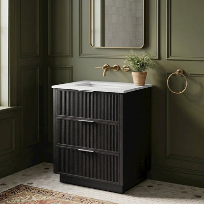 Willard 24" Black Engineered Stone And Solid Wood Bathroom Vanity